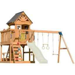 Axi Parque infantil con columpio doble, tobogán color crema y trapecio