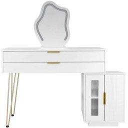 Urban Meuble Tocador blanco con espejo LED ondulado y mueble auxiliar modular