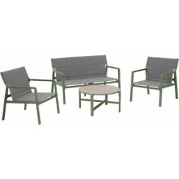 Oviala Conjunto de muebles de jardín de aluminio verde caqui de 4 plazas