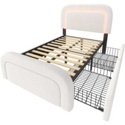 MODFU Cama infantil de sherpa blanca 90x200 cm con 2 cajones