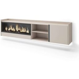 Skraut home Mueble tv efecto madera beige 212x35x50cm chimenea efecto fuego