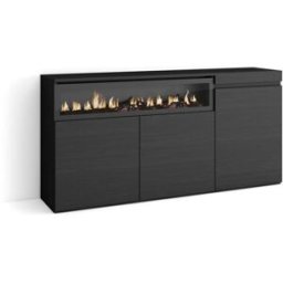 Skraut home Aparador efecto madera negro 150x35x75cm chimenea efecto fuego