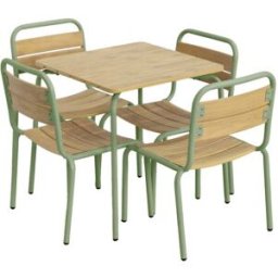 sweeek Mesa de jardín infantill de acero y decoración de madera con 4