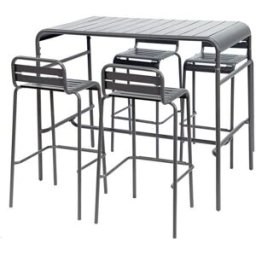 sweeek Set mesa alta de jardín tipo bistró de acero con 4 sillas altas de