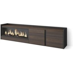 Skraut home Mueble tv efecto madera roble negro 212x35x50cm chimenea efecto fuego