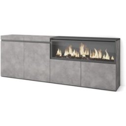 Skraut home Aparador efecto madera cemento 208x35x75cm chimenea efecto fuego