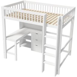 ComfortXL Cama alta infantil 90x200 cm con escritorio y 3 cajones blanca