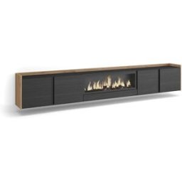 Skraut home Mueble tv efecto madera negro roble 315x35x50cm chimenea efecto fuego