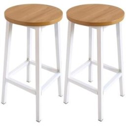 Box & beyond Lote de 2 taburetes de bar sin respaldo de madera blanca 32x32x65cm