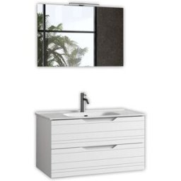 AQA DESIGN Mueble de baño con espejo de 4 piezas en mdf blanco mate