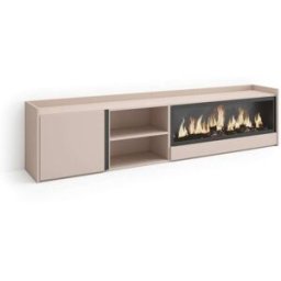 Skraut home Mueble tv efecto madera beige 212x35x50cm chimenea efecto fuego