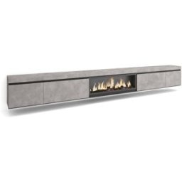Skraut home Mueble tv efecto madera cemento 368x35x45cm chimenea efecto fuego