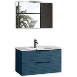 AQA DESIGN Mueble de baño con espejo de 4 piezas en mdf azul