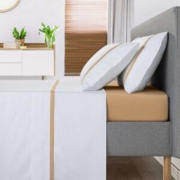 Casa da Laura Sábanas 100% algodón 300 hilos amarillo cama 135/140 2 almohadas 50