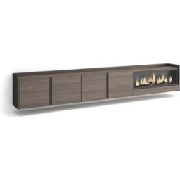 Skraut home Mueble tv efecto madera roble negro 315x35x50cm chimenea efecto fuego