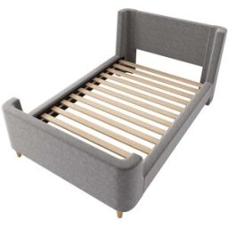 MODFU Cama infantil terciopelo gris 90x200 cm con somier de láminas