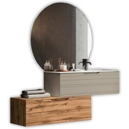 AQA DESIGN Mueble de baño con espejo lavabo derecha 4 piezas en mdf topo/roble