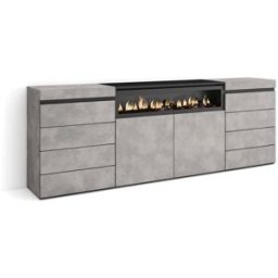 Skraut home Cómoda efecto madera cemento 214x35x75cm chimenea efecto fuego
