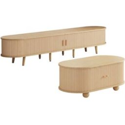 Urban Meuble Conjunto de mueble de tv y mesa de centro ovalada en color madera