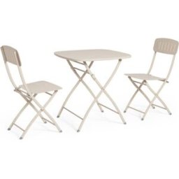 Bizzotto Conjunto de mesa plegable y 2 sillas de acero bege