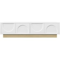 Urban Meuble Mueble TV blanco de 4 puertas con diseño curvo, 175x40x41,5 cm