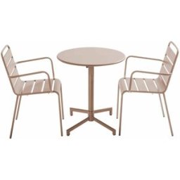 Oviala Mesa de jardín y 2 sillones en metal color topo