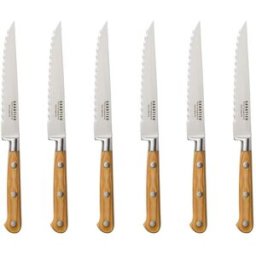 Sabatier Trompette Juego de 6 cuchillos carne madera claro