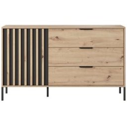 AKL FURNITURE Cómoda efecto madera Crema y Negro