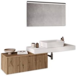AQA DESIGN Mueble de baño 4 piezas en mdf blanco/roble