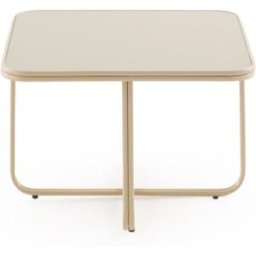 GEESE HOME Mesa auxiliar de metal color beig con cristal