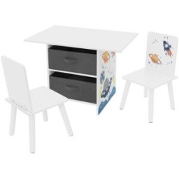 ECD Germany Conjunto de mesa y 2 sillas infantiles de madera blanco