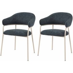 Mobili Rebecca Conjunto de 2 sillas de comedor azul petróleo y blanco en tela