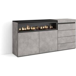 Skraut home Aparador efecto madera cemento 157x35x75cm chimenea efecto fuego