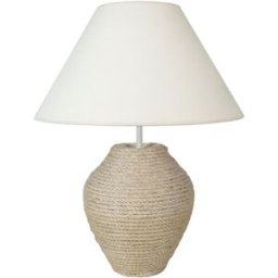 Tosel Lámpara de mesa vaso vidrio sisal pantalla crudo