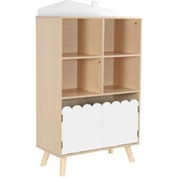 sweeek Biblioteca infantill madera de pino 2 puertas 4 estantes, blanco