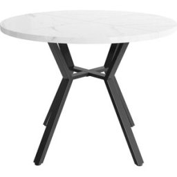 MODFU Mesa redonda efecto mármol con patas en x de metal 100cm, negro/blanco