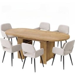 Urban Meuble Conjunto mesa de comedor extensible 200 cm y 6 sillas beige y metal