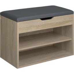 Tectake Banco zapatero para 6 pares y acolchado 60 x 30 x 43,5 cm madera clara