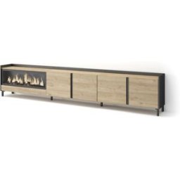 Skraut home Mueble tv efecto madera roble negro 315x35x61cm chimenea efecto fuego