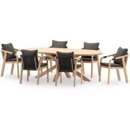 Defora Home Set mesa ovalada 220x115 y 6 sillas cuerda negra
