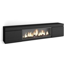 Skraut home Mueble tv efecto madera negro 208x35x45cm chimenea efecto fuego