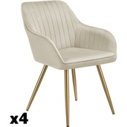 Tectake 4 sillas de comedor, aterciopeladas, 58 x 62 x 82 cm, crema/oro