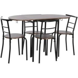 NIYLO Conjunto de mesa y sillas de mdf y acero negro 4 plazas