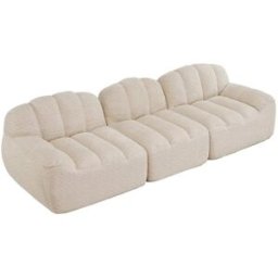 Urban Meuble Sofá modular 3 plazas, tejido polar con puf, beige blanco