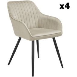 Tectake 4 sillas de comedor con aspecto de terciopelo y acolchada crema/negro