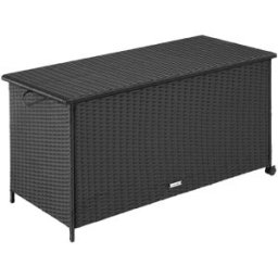 Tectake Caja de almacenamiento exterior de ratán, negro 116 x 54 x 64 cm