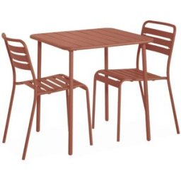 sweeek Set mesa de jardín bistró de acero con 2 sillas, 70 cm, terracota