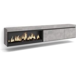 Skraut home Mueble tv efecto madera cemento 237x35x45cm chimenea efecto fuego