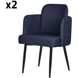 ML-Design Set de 2 Sillas de comedor funda de tela azul oscuro con reposabrazos