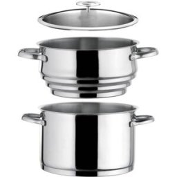 Cuisinox 1 cacerola de acero inoxidable de 24 cm, 1 tapa y 1 vaporera universa